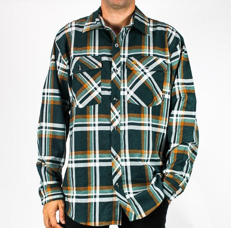 Swanndri Full Button Egmont Brushed Cotton Shirt - Deep Green