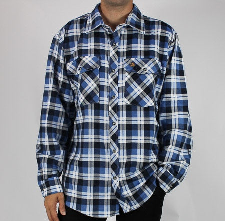 Swanndri Full Button Egmont Brushed Cotton Shirt - Mid Blue