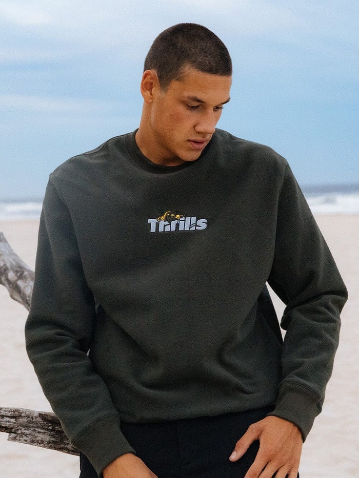 Thrills Solace Of Nature Oversize Polar Fleece Crew - Oil Green