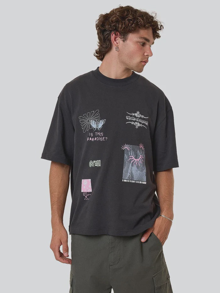 Thrills Transmission Box Fit Oversize Short Tee - Washed Black