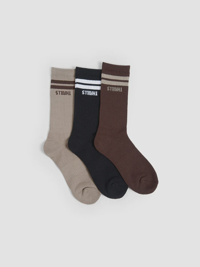 Thrills Minimal Thrills 3 Pack Sock - Oyster/Merch Black/Deep Plum