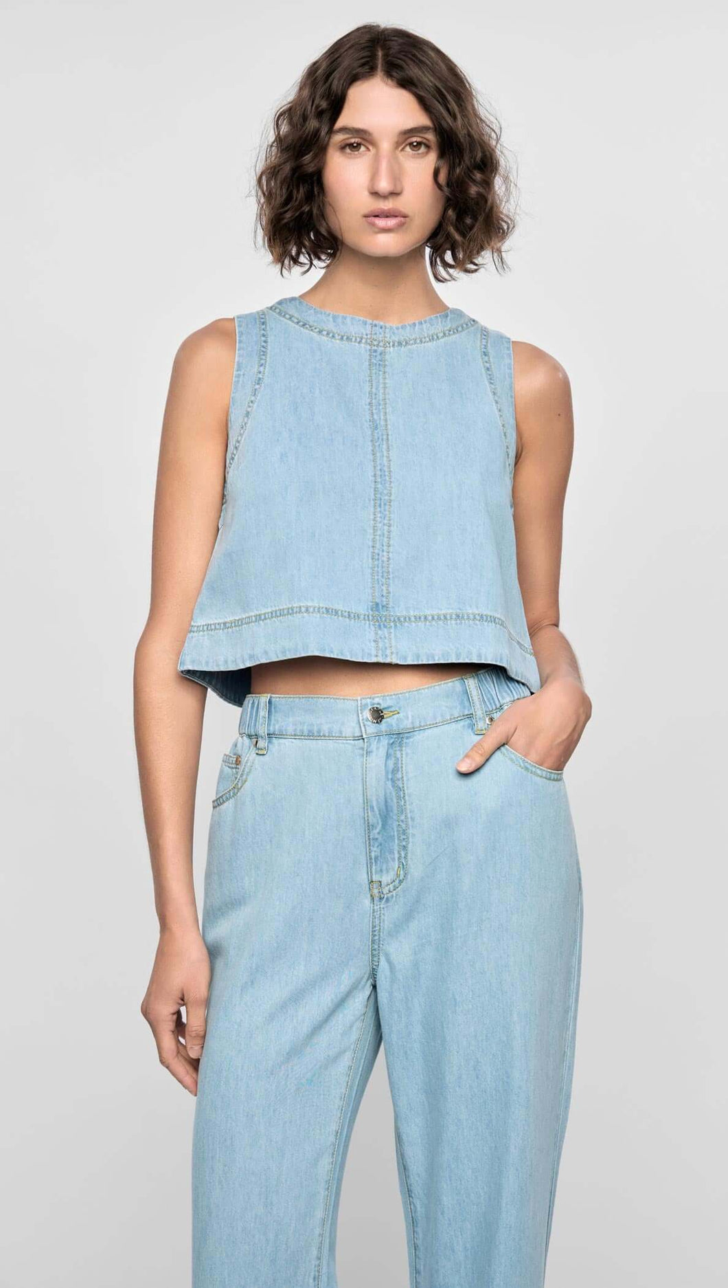 Staple The Label Amelia Chambray Top - Light Wash Blue