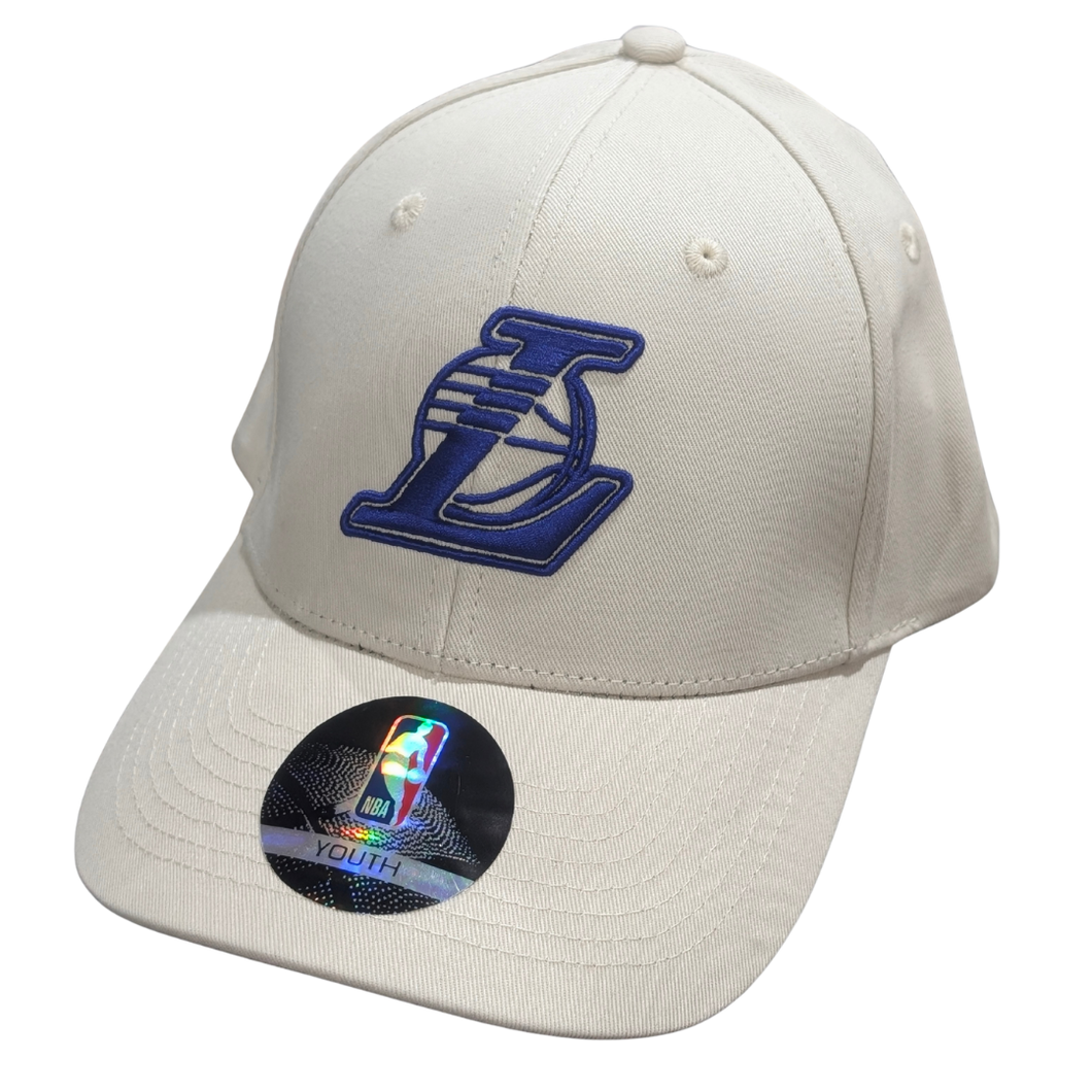 NBA Essentials Youth Lakers Tech Print Script 6 Panel Cap - Oat