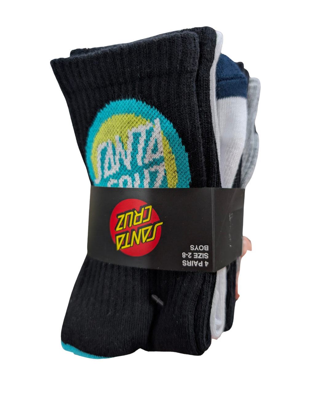 Santa Cruz Youth Bold Shadow Dot Crew Sock 4 Pack - Black/White/GMarle