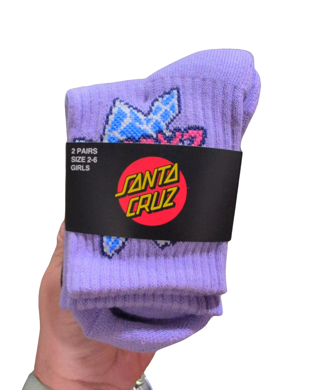 Santa Cruz Youth Crystal Stack Mid 2Pack Socks - Lavender/Black
