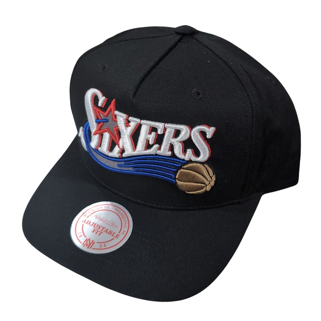 Mitchell & Ness Sixers Team Colour Logo Snapback Hat - Black