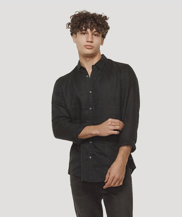 Industrie The Tennyson Linen Blend L/S Shirt - Black