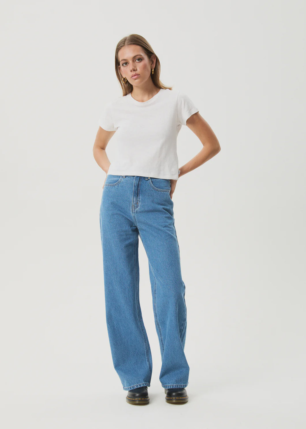 Afends Bella Wide Leg Baggy Denim Jean - Worn Blue