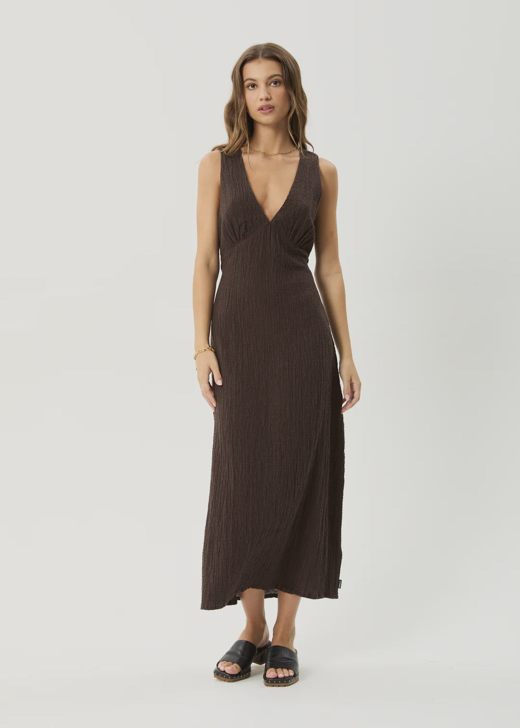 Afends Focus Seersucker Maxi Dress - Coffee