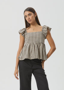 Afends Gambet Check Top - Black/Sand