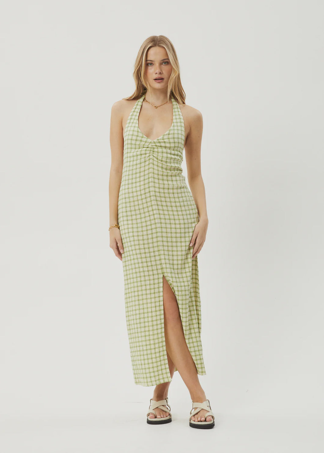 Afends Darcy Check Maxi Dress - Lemongrass