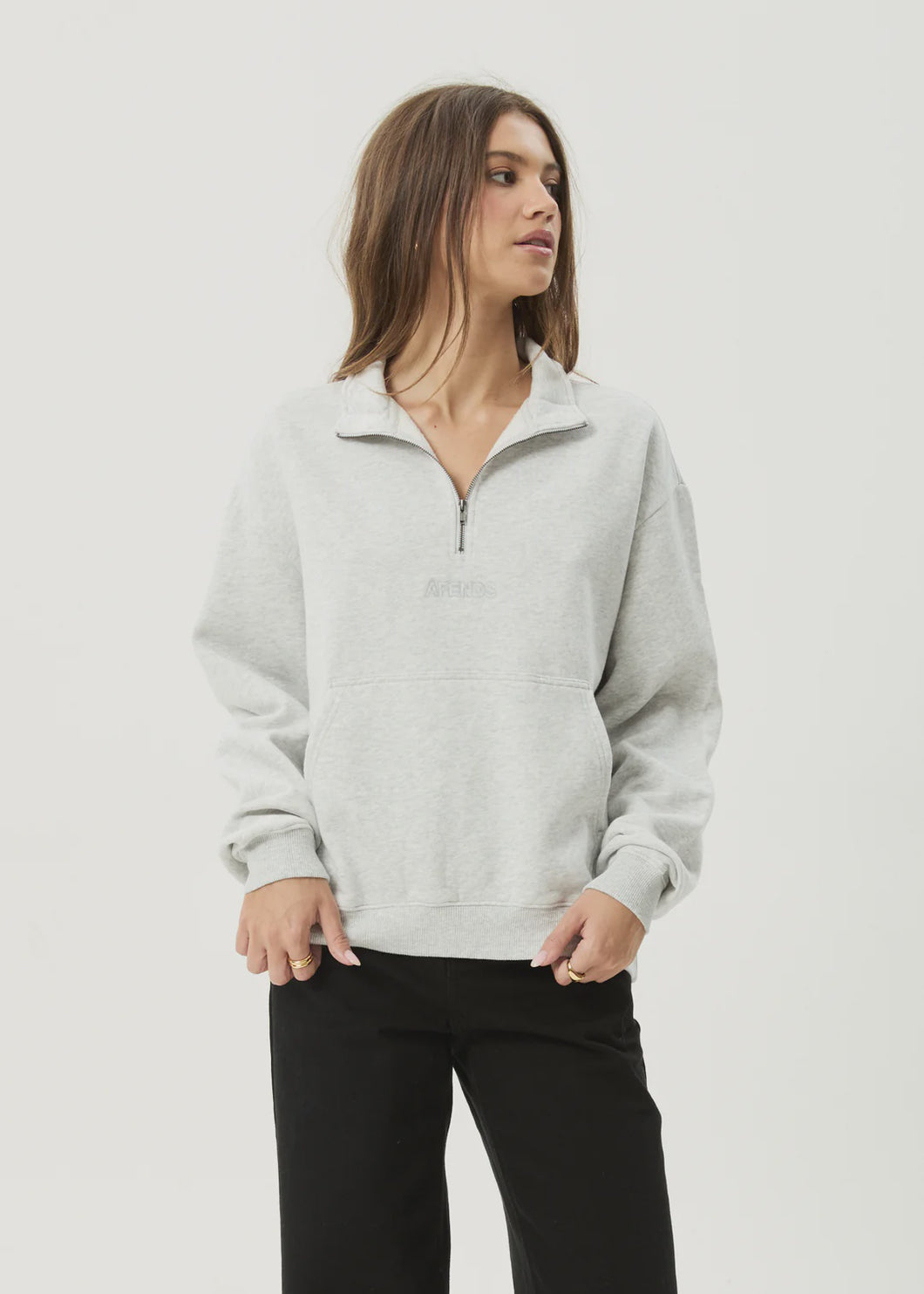 Afends Carter Quarter Zip Jumper - Grey Marle