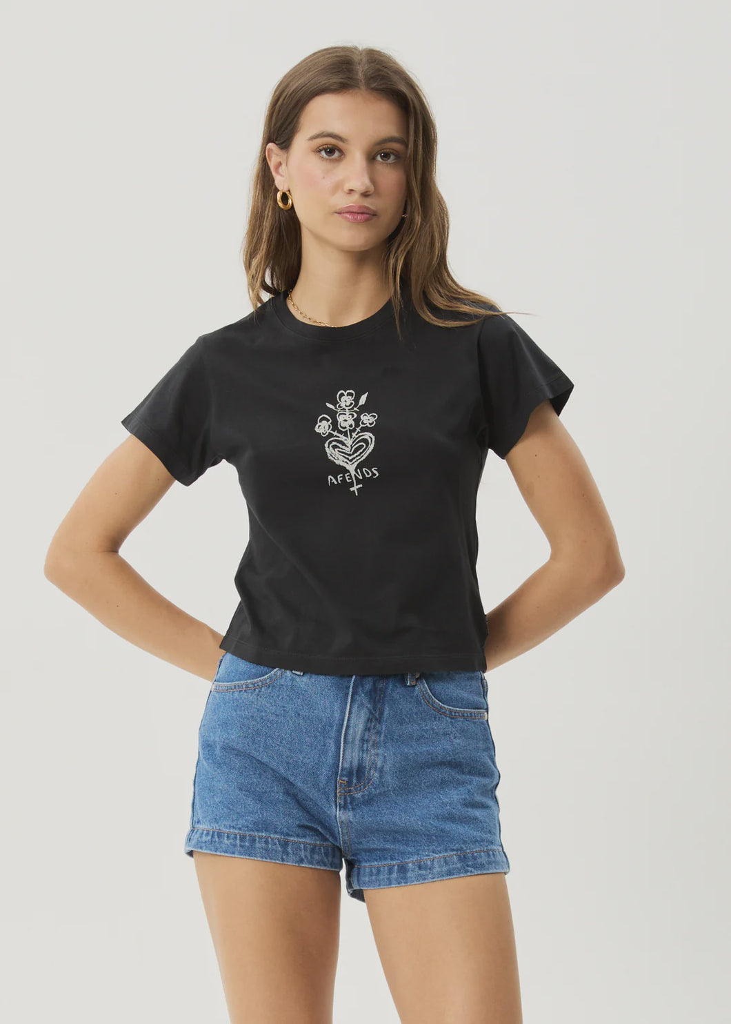 Afends Maisie Baby Tee - Stone Black