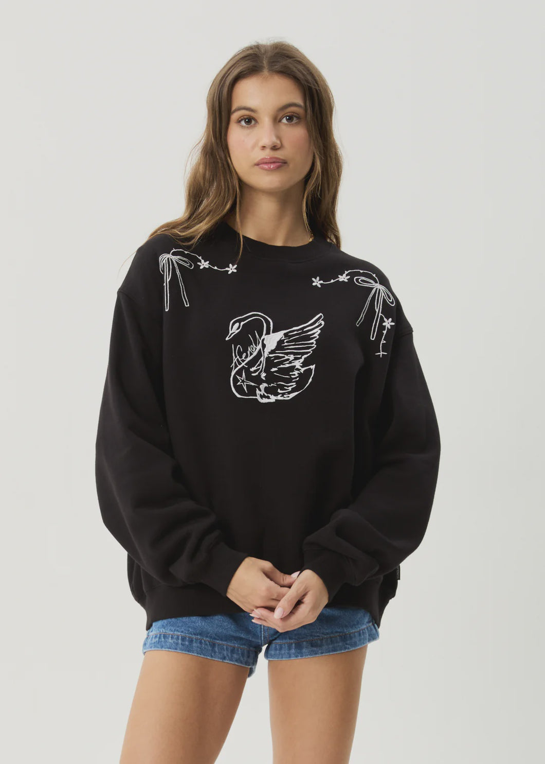 Afends Cygnet Recycled Crew Neck Jumper- Black