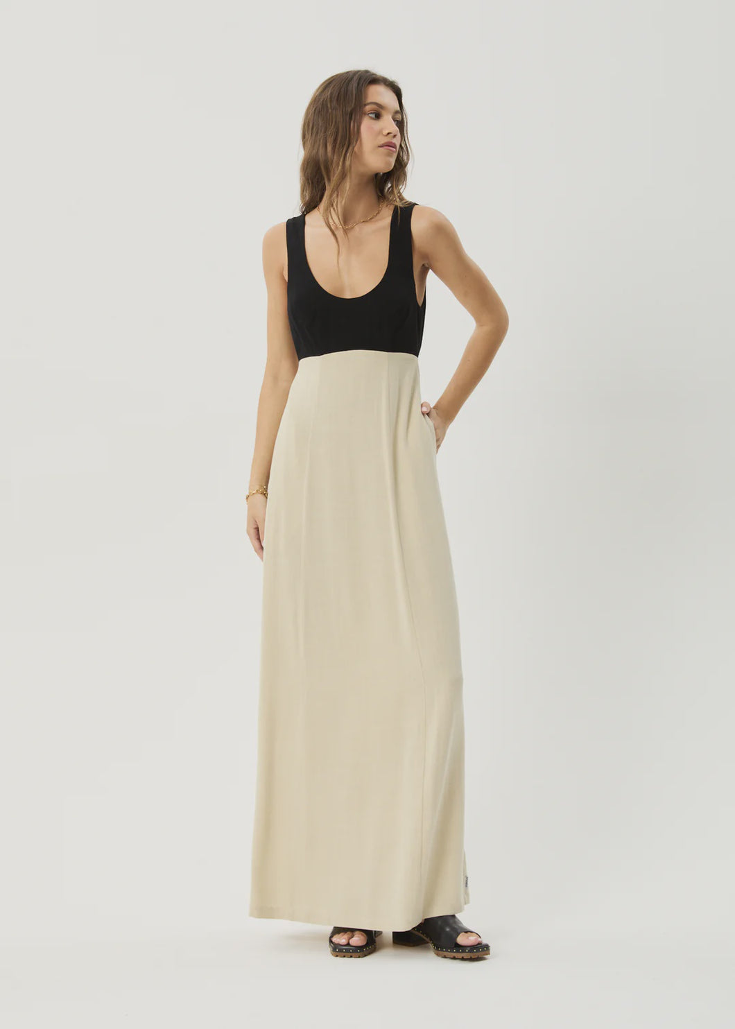 Afends Charlotte Maxi Dress - Biscuit/Black