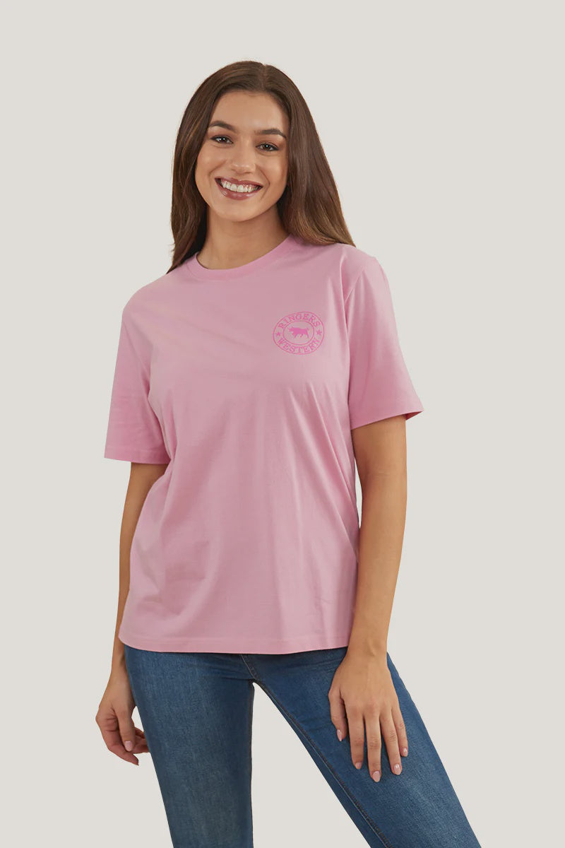 Ringers Western Signature Bull Womens Loose Fit T-Shirt - Pastel Pink/Candy