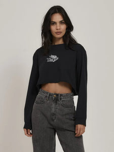 Thrills Chrome Smith Long Sleeve Merch Super Crop Tee - Twilight Black