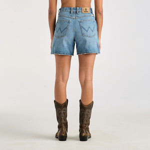 Wrangler High A-Line Denim Shorts - Blue Cult