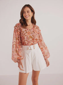 MINKPINK Amelia Long Sleeve Blouse - Peach Floral