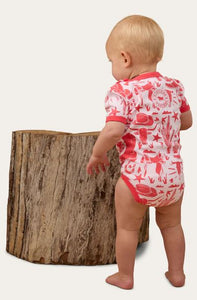 Ringers Western Boot Scootin Babies SS Romper - Barely Pink