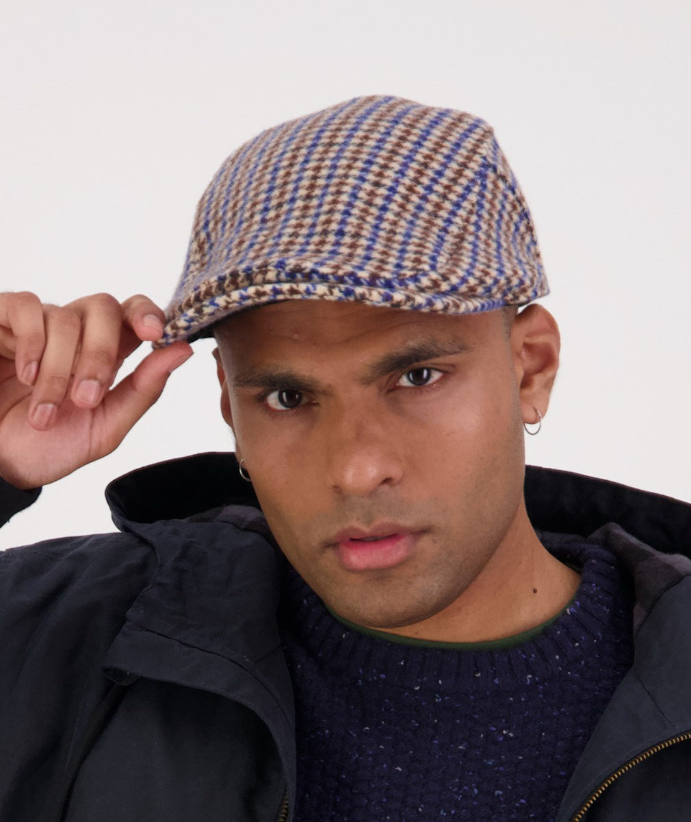 Swanndri Bristol Flat Cap - Cobalt Houndstooth