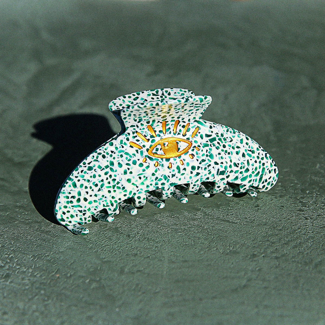 Kingston Design 'Eye Love' Hair Claw - Green Terazzo