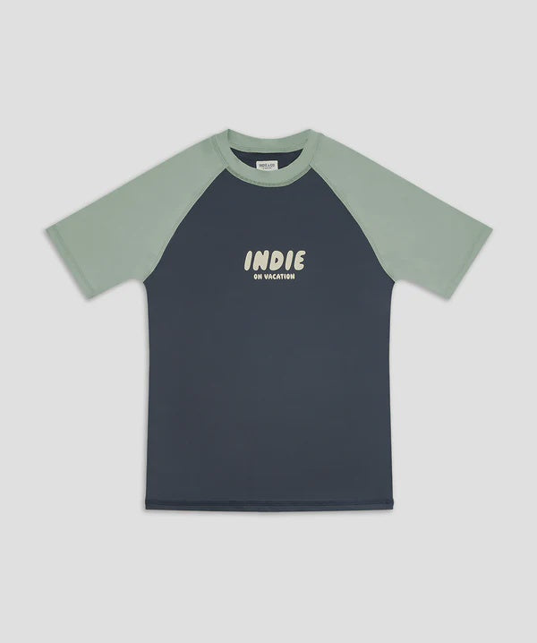 Indie Kids The All Day Contrast Rashie (3-7) - Midnight/Moss