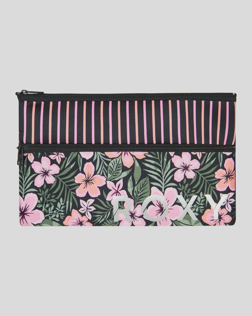 Roxy Girls White Shoulder Pencil Case - Anthracite Fearless Floral