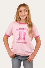 Load image into Gallery viewer, Ringers Western Howdy Cowgirl Kids Ringers T-Shirt - Ballet Pink
