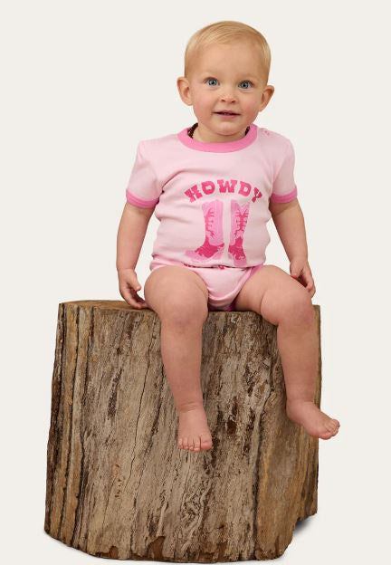 Ringers Western Howdy Cowgirl Babies SS Romper - Ballet Pink