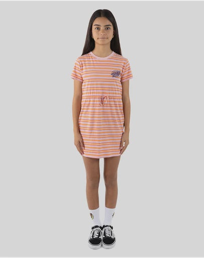 Santa Cruz Oval Mono Dot Short Sleeve Tee Dress - Orange Stripe