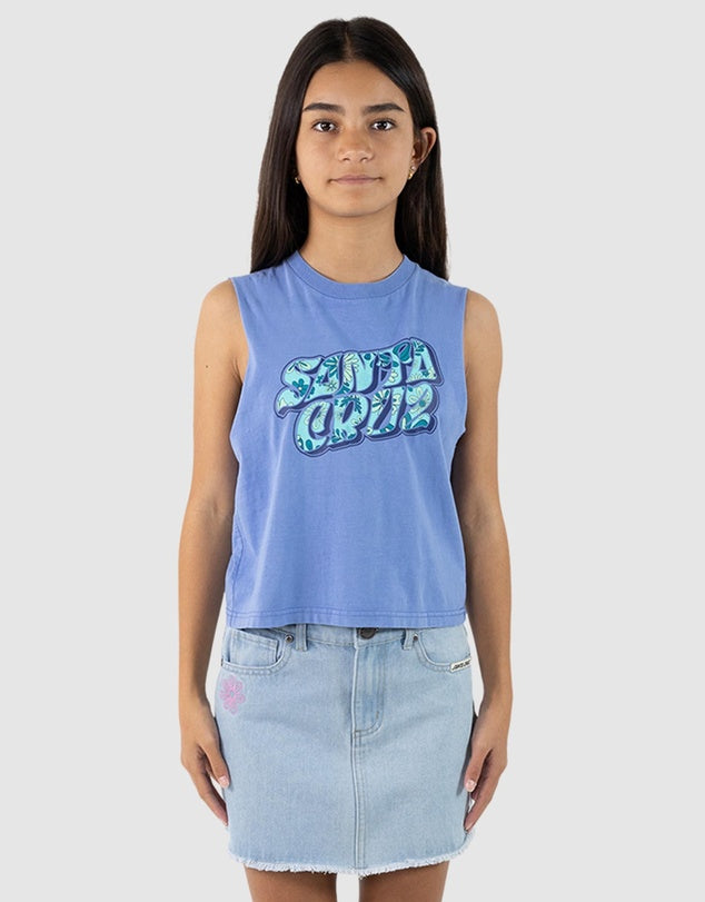 Santa Cruz Vibes Fill Front Crop Muscle Tee - Blue