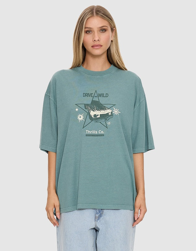 Thrills Drive Me Wild Oversized Tee - Green Coast