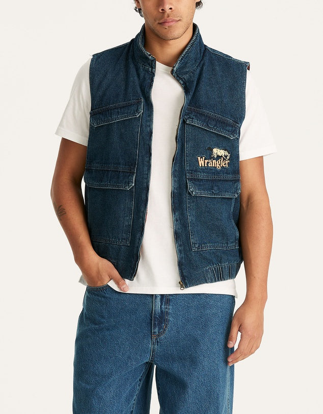 Wrangler Steedy Denim Bomber Vest - Bucking Blues