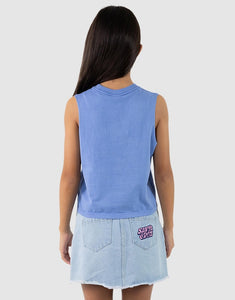 Santa Cruz Vibes Fill Front Crop Muscle Tee - Blue