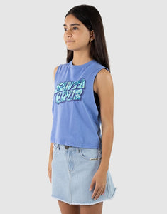 Santa Cruz Vibes Fill Front Crop Muscle Tee - Blue