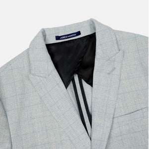 James Harper Peak Lapel Check Blazer - Sky