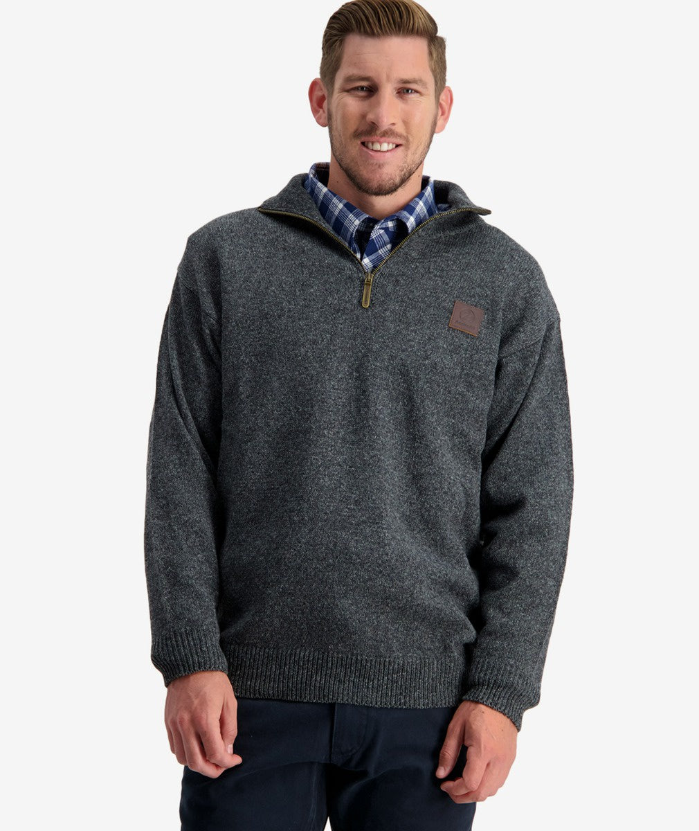 Swanndri Mariner Zip Neck Sweater - Charcoal Marle