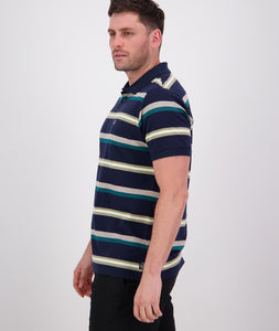 Swanndri Winfred Stripe Polo - Pine/Pebble