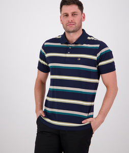 Swanndri Winfred Stripe Polo - Pine/Pebble