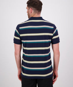 Swanndri Winfred Stripe Polo - Pine/Pebble