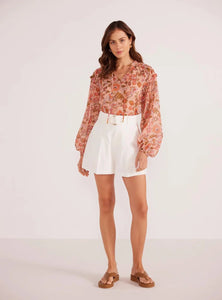 MINKPINK Amelia Long Sleeve Blouse - Peach Floral