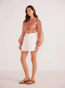 MINKPINK Amelia Long Sleeve Blouse - Peach Floral