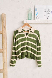 Rhythm Rugby Polo Knit Sweater - Olive