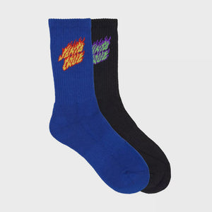 Santa Cruz Flaming Stack 2 Pack Crew Youth Socks - Black/Dark Blue