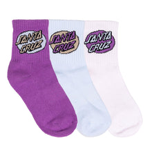 Load image into Gallery viewer, Santa Cruz Oval Dock Mid Sock 3Pk - Magenta/White/Blue Aura
