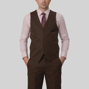 Savile Row Saul Pure Linen Waistcoat - Brown