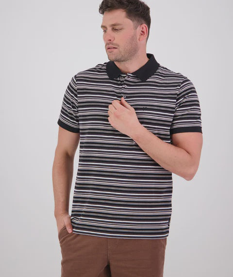 Swanndri Sandhurst Stripe Polo - Black/Light Taupe