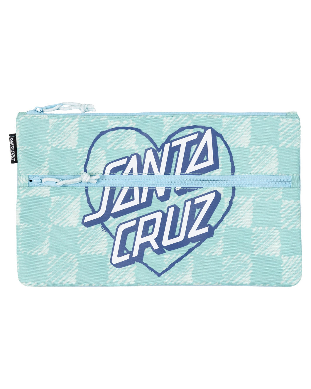 Santa Cruz Heart Dot Hollow Pencil Case - Aqua Check