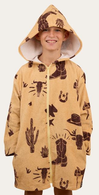 Ringers Western Boot Scootin Kids Zip Through Towel - Dark Sand